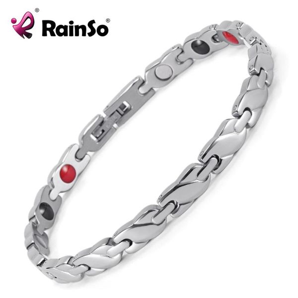 

rainso new jewelry women's 4 health care elements (magnetic,fir,germanium,negative ions) 316l stainless steel bracelet osb-1550, Black