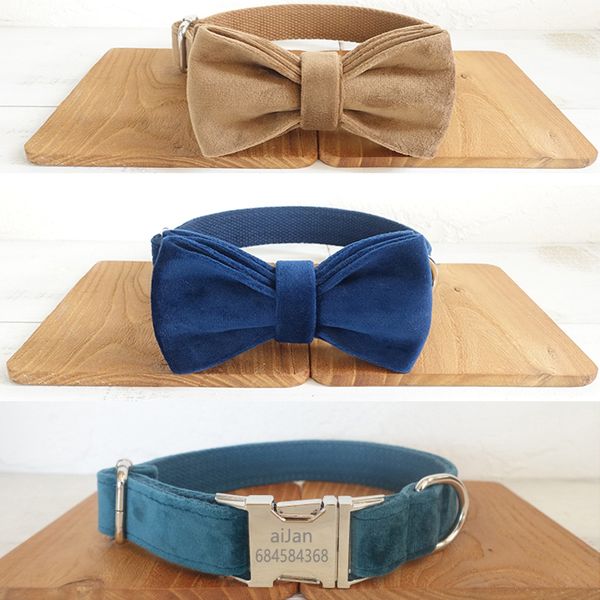 

personalized id name engraved customized adjustable dogs collar small meidum large dogs puppies collar with bow tie detachable