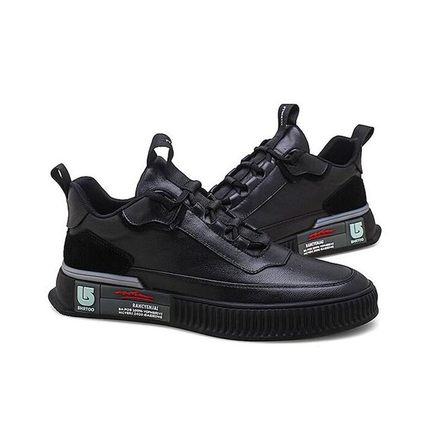 

brand new men leather casual shoes man autumn designer street fashion white flat shoes, Black