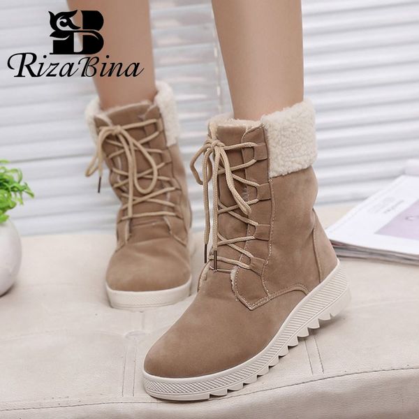

rizabina women snow boots lace up plush fur cross strap winter shoes woman warm ankle boots fashion women footwear size 35-40, Black