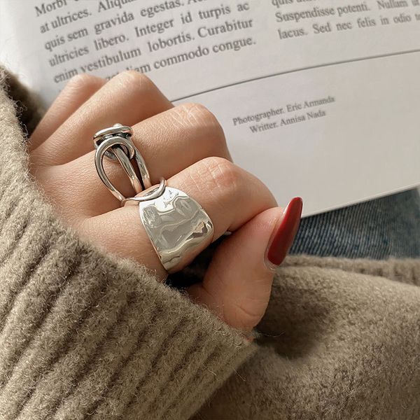 

trendy width surface knot winding thai silver color ring vintage open finger ring for women jewelry s-r740, Golden;silver