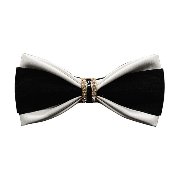 

british solid pu leather velvet luxury rhinestone bow tie groom wedding men's business bowtie formal dress for men accessories, Black;gray