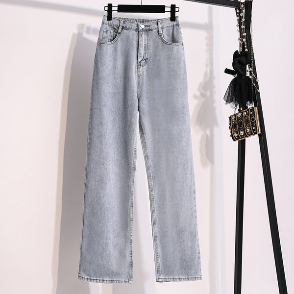 

wide-legged pants female high waist woman plus large size boyfriend jeans for women's clothing 2020 trouser oversize d0249, Blue