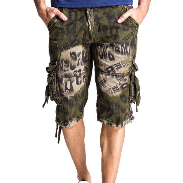 

2020 new casual men's camo cargo shorts cool male cotton army camouflage multi-pockets short pants workout shorts, White;black