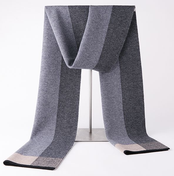 

scarves pure merino wool scarf men's winter korean version of wild high-end plaid student simple birthday gift box 9245, Blue;gray
