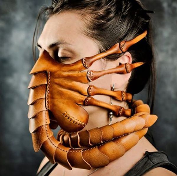 Halloween-Skorpion-Maske, neue Facehugger-Maske, Alien-Bund-Klauen, Insekt, Xenomorph-Hugger-Kostüm, Gesichtswurm, PU-Ledermaske