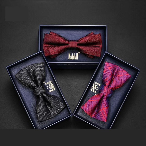 

2020 brand new fashion men's bow ties double fabric red purple bowtie banquet wedding ceremony host butterfly tie with gift box, Black;gray