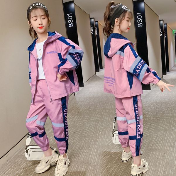 

sportsweargirlssuitsbigchildrensnewcolormatchingluminous two-piece suitchildrensleisure girls10-14yearsold, White