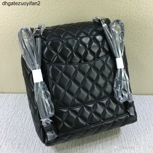 

women cc -fashion lambskin backpack letter diamond lattice school bags have chains school bags wallet, Black