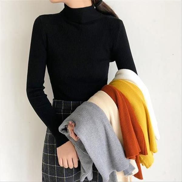 

2019 autumn winter sweater women knitted ribbed pullover sweater long sleeve turtleneck slim jumper soft warm pull femme bzy003, White;black