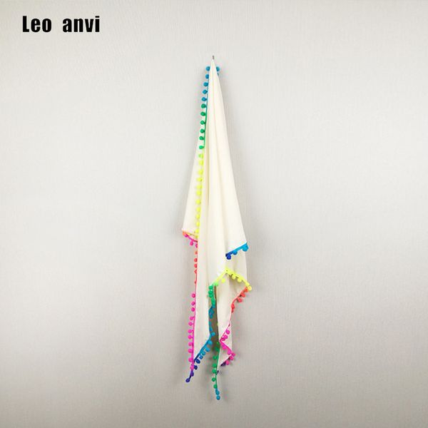 

scarves leo anvi fashion design triangle with rainbow colors pom soft cotton knitted ivory white summer women scarf and shawl, Blue;gray