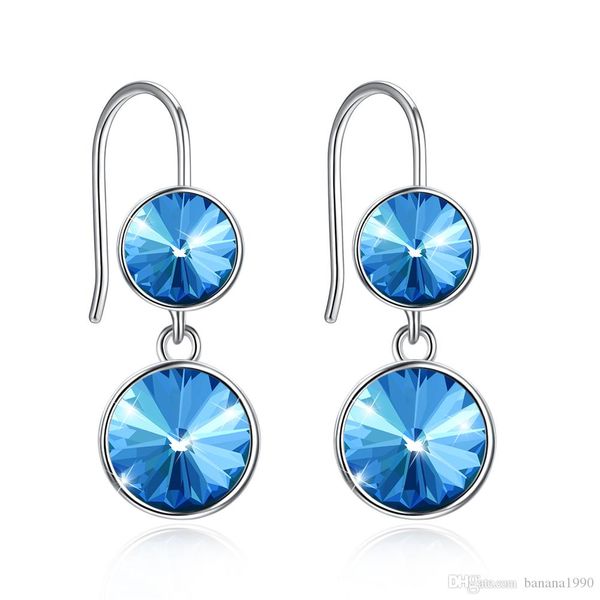 

classic dainty s925 sterling silver dangling shiny blue crystal ball earrings bridesmaid jewelry 3g 2.3x1cm, Golden;silver