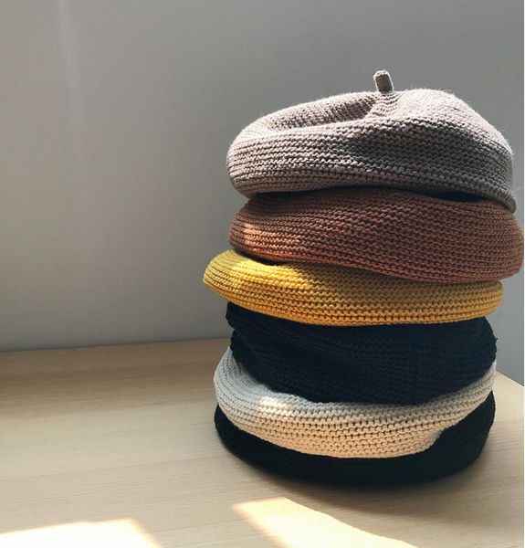 

autumn new beret female knitted hat women, Blue;gray