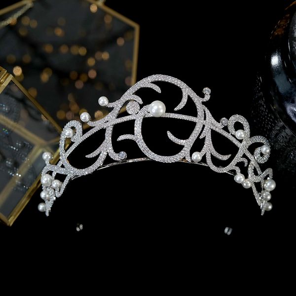 

new vintage baroque pearl bridal headdress crystal crown headband headdress wedding crown zircon crown tiaras and crowns, Silver