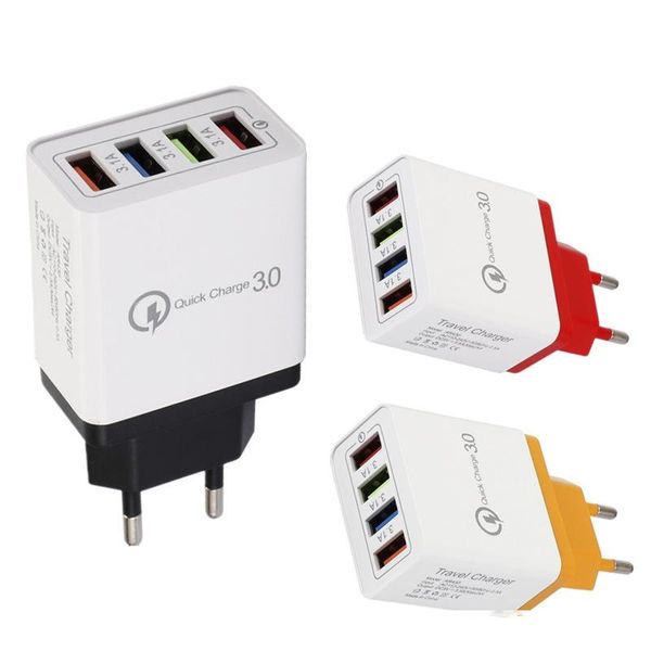 

color 4 usb wall charger 5v 3a travel home charger adapter us eu plug for universal smartphone android phone