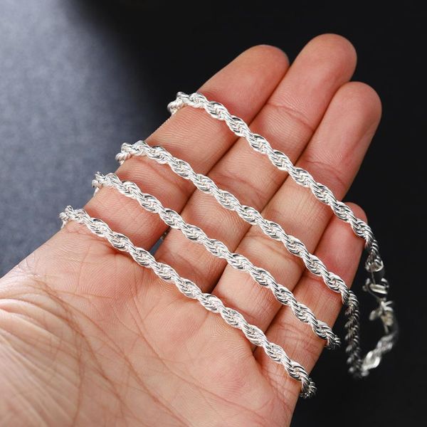 

5pcs men women jewelry 4mm 8 size twisted chain fashion necklace stainless steel necklace classic accessories for unisex, Silver