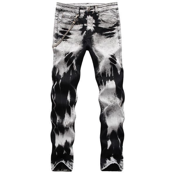

unique mens stretch slim fit jeans fashion tie dye biker denim pants big size motocycle hip hop trousers for male 1075, Blue