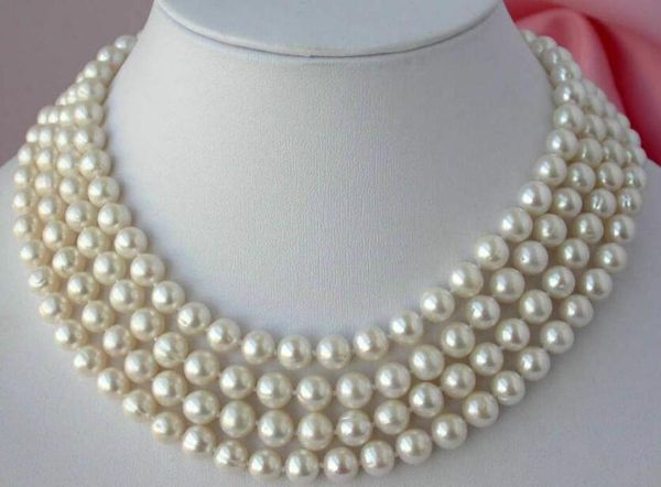 

beautiful natural 8-9mm white freshwater pearl necklace 100, Silver