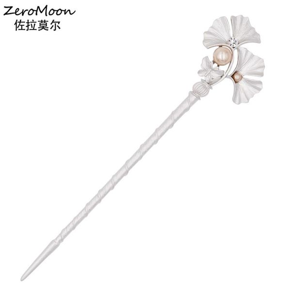 

elegant metal ginkgo leaves hair sticks women pearl headwear vintage butterfly hair accessory fashion jewelry, Golden;silver
