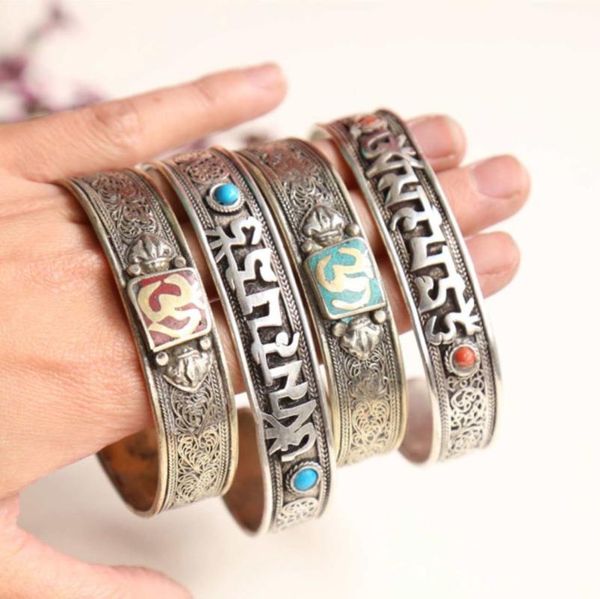 

sell new - vintage six words individual men and women couples tibetan silver bracelet bangle, Black