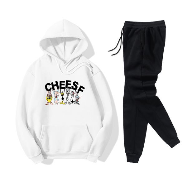 

2020 hoodie two-piece female cute cartoon alphabet print casual sports hoodie, Black