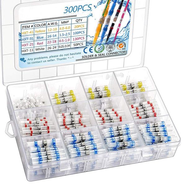 

300pcs car solder seal buconnectors kit, heat shrink buconnectors, waterproof and insulated electrical wire terminals