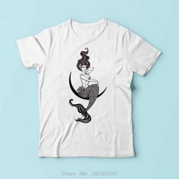 

gothic mermaid on the moon смешные tshirt мужчины лето новый белый с коротким рукавом повседневная хлопок прохладный t shirt нет клей для пе