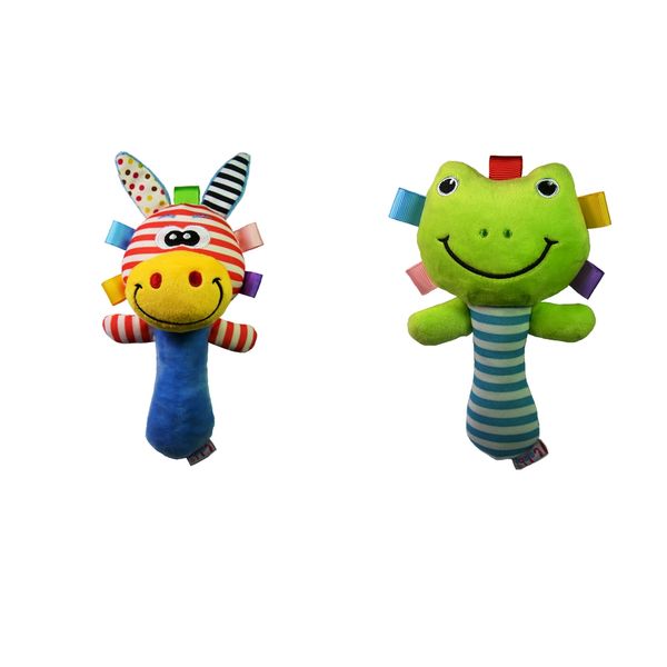 

2pcs development cartoon frog animal plush toy baby kid infant hand bell rattle