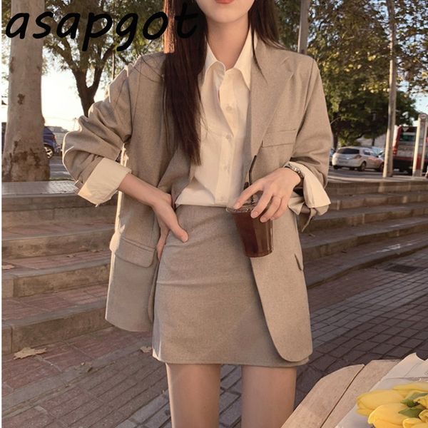

two piece dress skirt suits blazer & slim temperament coat high waist mini autumn 2 sets fashion chic retro casual, White