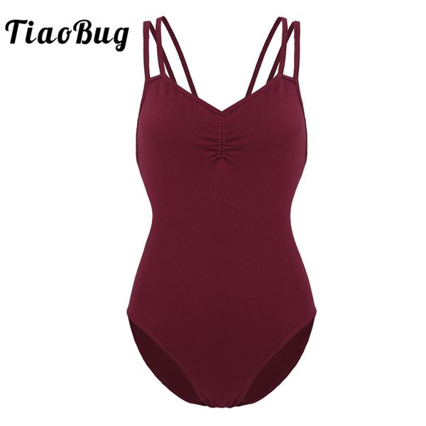 

stage wear tiaobug women spaghetti straps criss cross built in shelf bra ballet leotard gymnastics bodysuit dancewear, Black;red