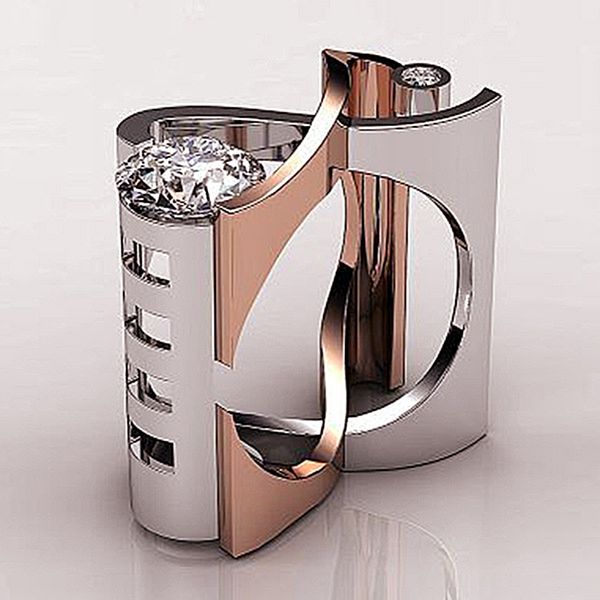 

finger ring rose gold silver color hollow cross heart engagement ring men vintage wedding rings for women o5m295, Golden;silver