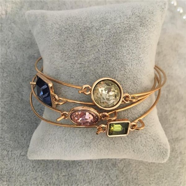 

trendy colorful stone rose blue green openable thin bangle, Black