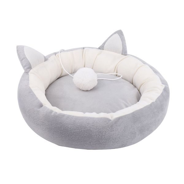 

pet cat bed ears nest soft warm washable round dog cat cushion home mat beds sleeping house pet supplies products