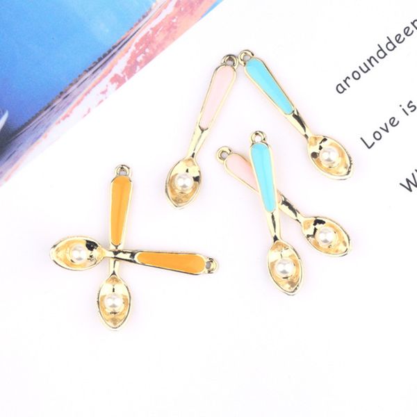 

5pcs diy accessories alloy spoon drip oil earrings pendant korean cute earrings bracelet material bag christmas gift, Bronze;silver