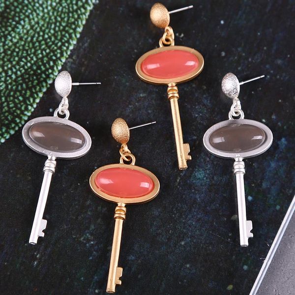 

korean geometric cute pink enamel key drop earrings for women 2020 trendy gold metal luxury earring summer fashion jewelry gifts, Silver