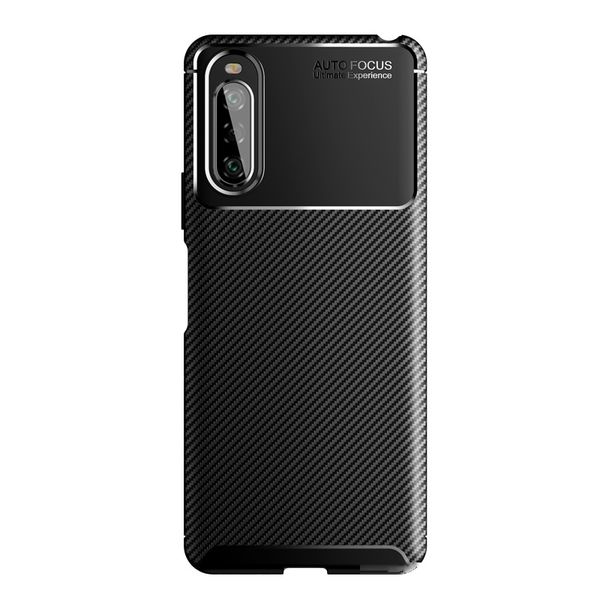

carbon fiber texture skin phone case for xperia 10 ii soft silicone tpu ultra slim thin shock-proof armor phone cover