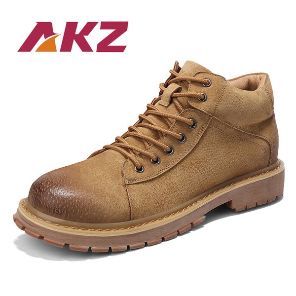 

akz new arrival men's ankle boots autumn winter warm boots for man pig leather male work lace up 38-44, Black