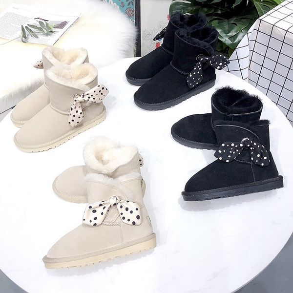 

new children' snow boots, cute bowknot warm wool children' shoes, non-slip tendon bottom boots kids boots girls, Black;grey