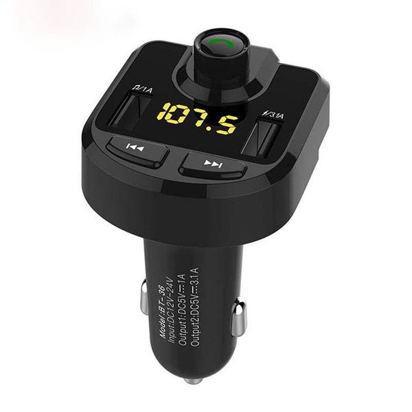

bt36 bluetooth handsmp3 audio player fm transmitter with 3.1a quick charger dual usb voltage led display tf card music car kit