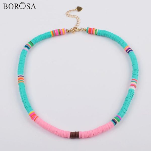 

chokers borosa trendy polymer clay beads slices handmade necklace rainbow plastic thin disc clocker women jewelry drop hd0089, Golden;silver