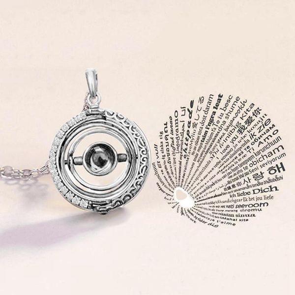 

pendant necklaces astronomy ball necklace 100 languages i love you projection lady memory rhinestone fashion jewelry gifts, Silver