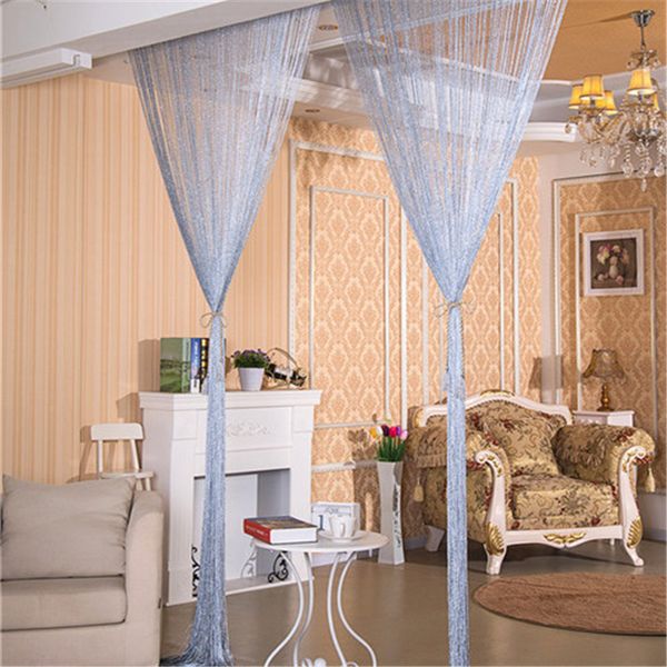

curtain & drapes home decoration 100x200cm shiny tassel flash silver line string window door divider sheer valance treatment