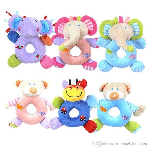 

16*13cm cute newborn animal baby rattle stroller plush toy elephant bear animal hand bell doll soft plush toys gift c2