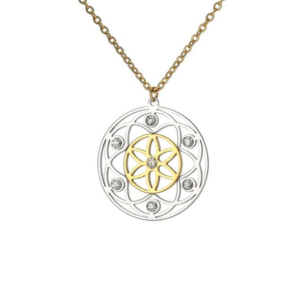 

senfai two-tone round fashion pendant necklace stainelss steel pattern design women party jewelry, Silver