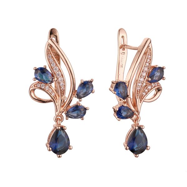 

2020 luxury women earring rose 585 gold earring trendy blue stone cubic zircon drop korean earrings, Silver