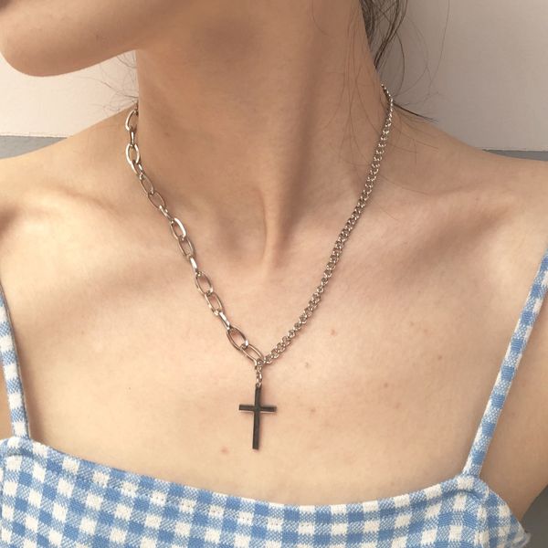 

silver plated women jewelry asymmetry cross chain necklace fashion hip hop chain pendant necklace for women gift