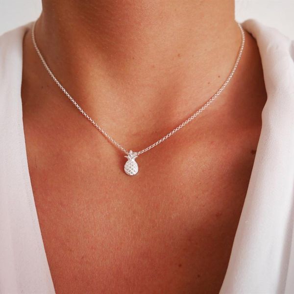 

tropical style mini pineapple charm necklace women men fashion jewelry summer fruit dainty gold color ananas collier femme 2020, Silver
