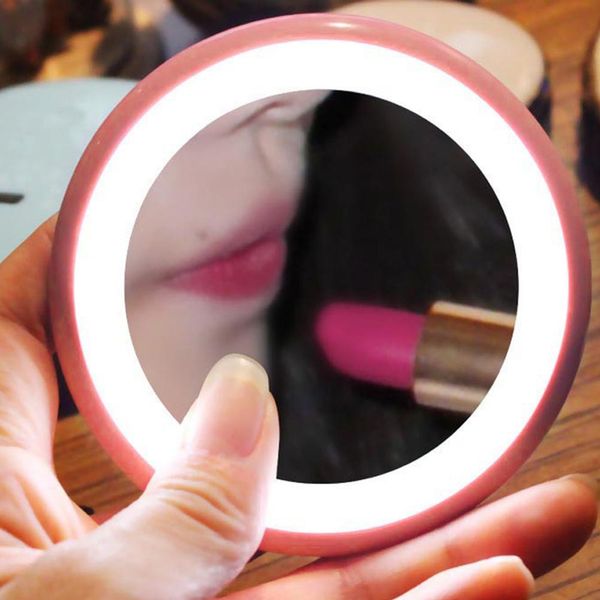 

new portable led lighted mini circular makeup mirror compact travel sensing lighting cosmetic mirror wireless usb charging
