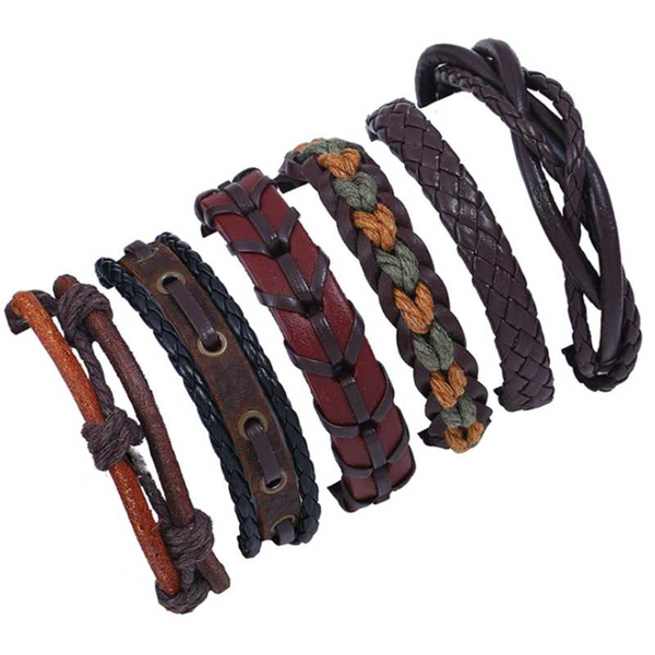 

charm bracelets men's vintage woven cowhide bracelet diy six-piece multi-layer personality leather, Golden;silver