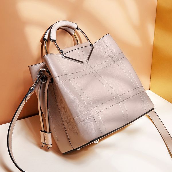 

2020 chic plaid women's handbag genuine cow leather ladies hand bag stitching wild female shoulder messenger bags tote casual